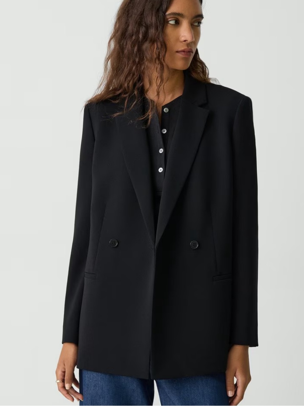 Theory Relaxed Double-Breasted Blazer Admiral Crepe Black Size 10 NEW